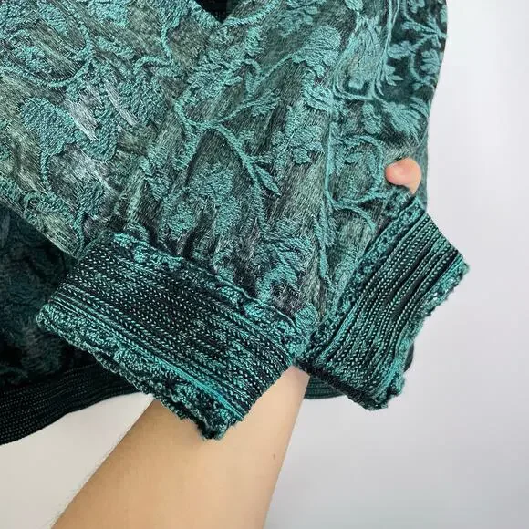 Coldwater Creek green/black tapestry cardigan jacket women's size PM - Picture 4 of 14